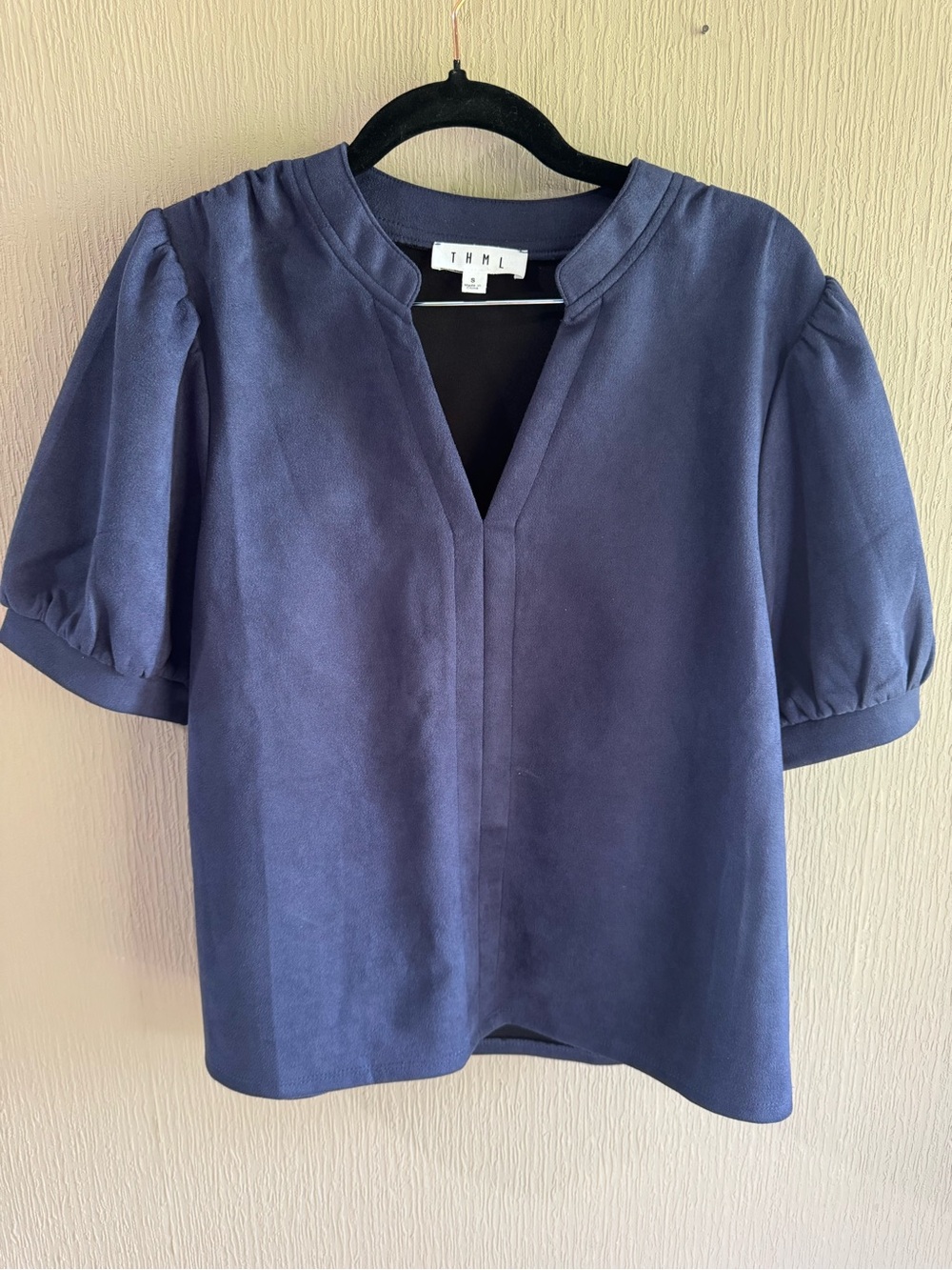 THML faux suede navy top nwot small